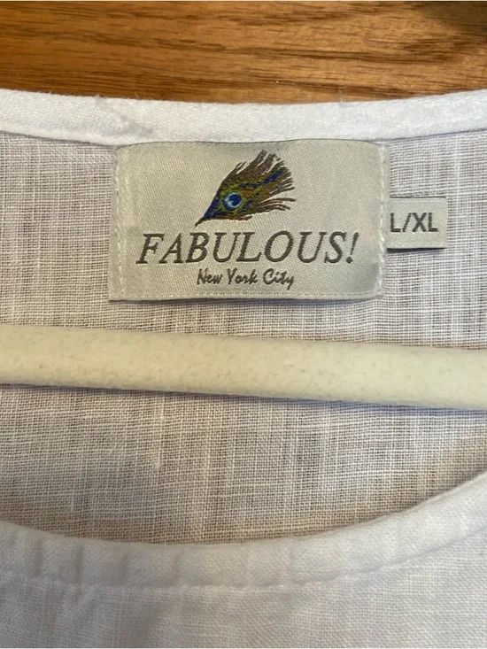 Fabulous! New York City 100% linen white peplum boxy short sleeve blouse - Picture 4 of 6